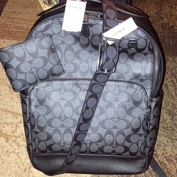 Coach Charc. and black backpack, belt and wallet